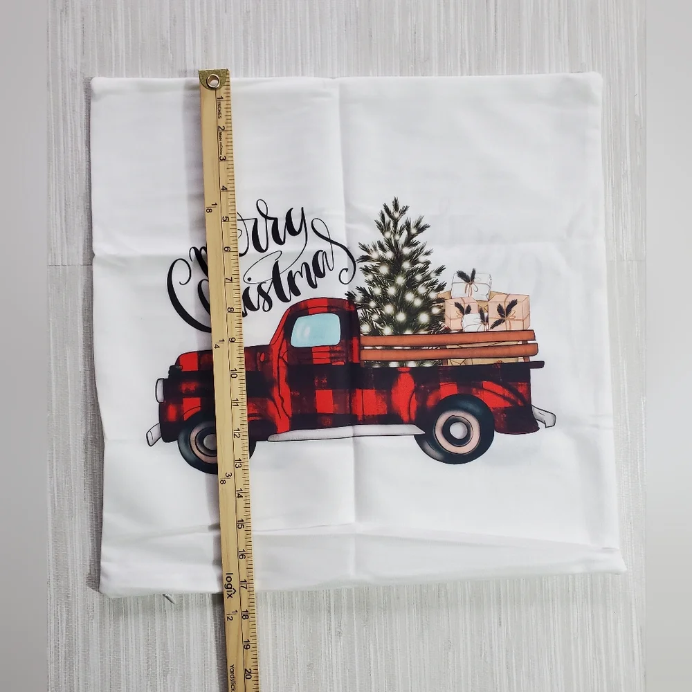 Decorative Christmas Pillow Cover Red Buffalo Plaid Farmhouse Truck